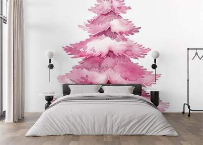 Generative AI illustration. Watercolor pink Christmas tree isolated on white background Wall mural