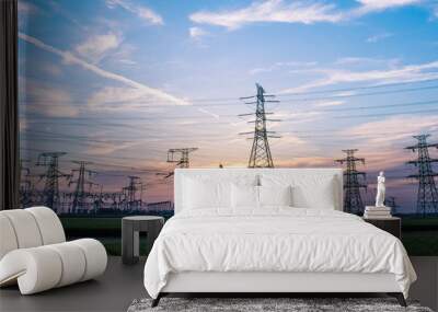 Silhouette of Power Supply Facilities at Sunset Wall mural