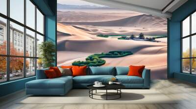 Magnificent sunrise and sunset views of Dunhuang Mingsha Mountain desert. Wall mural