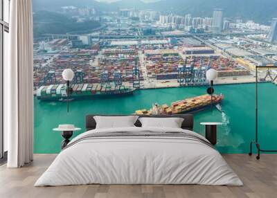 Aerial view of Manufacturing logistics cargo container ship at ship port in Yantian port, shenzhen city, China.export import business logistic international. Wall mural