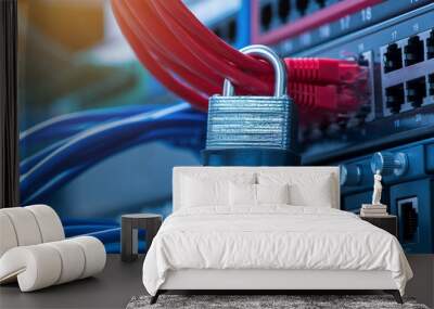 network and data protection concept with padlock and switch Wall mural