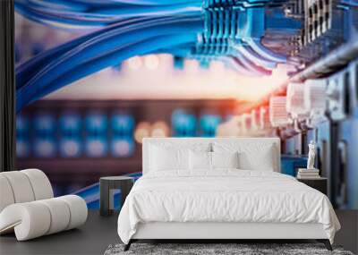 Network switch and ethernet cables,Data Center Concept. Wall mural