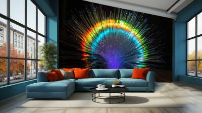 optical fibres dinamic flying from deep on technology background Wall mural