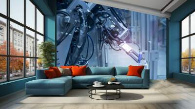 robotic machine tool in industrial manufacture plant,Smart factory industry 4.0 concept. Wall mural