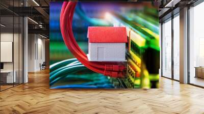 small house on Network switch and ethernet cables Wall mural