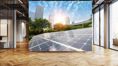 Solar Panels In The Park Of Modern City Wall mural