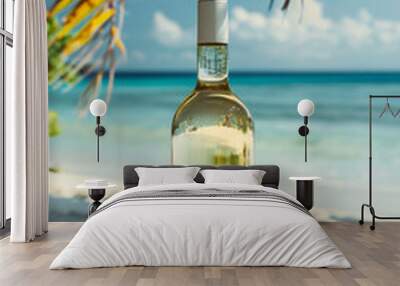 bottle of champagne on a beach Wall mural