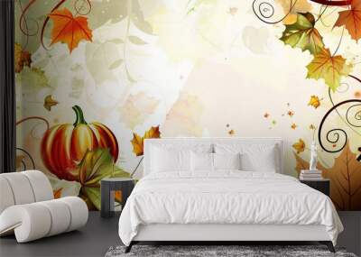 A warm and inviting Thanksgiving card background. The background might feature a cornucopia filled with an abundance of fruits and vegetables Wall mural