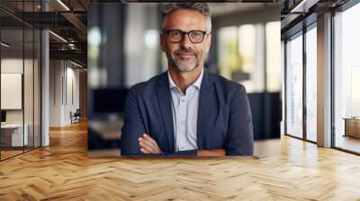 man standing in front of an office, european male, business attire, professional business stock phot Wall mural