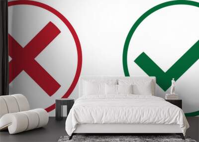 Cross and tick icon set. Wrong, incorrect, right, correct marks vector illustration design. Wall mural