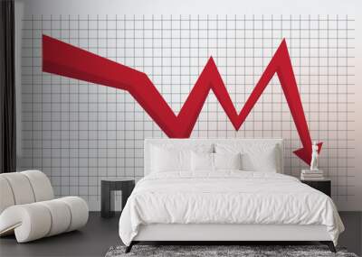 Red Arrow Showing Downward Trend In Grid Graph.  Wall mural