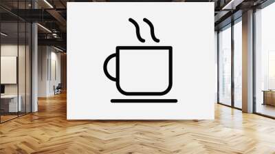 Coffee Cup Icon. Hot Beverage Drink Cafe Cafeteria Tea Latte Steam. Black White Sign Symbol Outline Illustration Artwork Graphic Clipart EPS Vector Wall mural