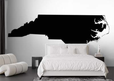 North Carolina US Map. NC USA State Map. Black and White North Carolinian State Border Boundary Line Outline Geography Territory Shape Vector Illustration EPS Clipart Wall mural