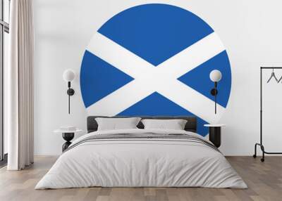 Scotland Round Flag. Scottish Scott Circle National Nation Banner Emblem Blue White UK United Kingdom Graphic Clipart Artwork Symbol Sign Vector EPS Wall mural