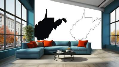 West Virginia WV state Map USA. Black silhouette and outline isolated maps on a white background. EPS Vector Wall mural