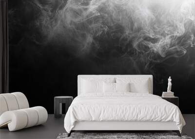 Abstract black background with white smoke and dark fog, creating an empty scene for product presentation or design overlay. Wall mural