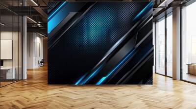 Futuristic transparent background with metallic elements, sharp angles and neon blue and color embellishments for projects on high tech and modern designs Wall mural