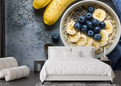 Super seedy vegan baked oatmeal with blueberries and caramelized banana. Wall mural