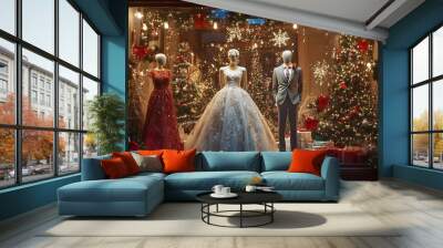 white wedding dress for christmas and new year Wall mural