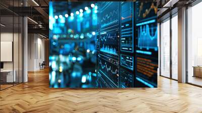 Busy trading floor of a stock exchange with dynamic displays of financial data Wall mural