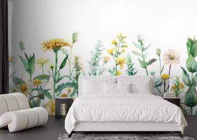 Detailed botanical illustration of medicinal herbs and plants Wall mural