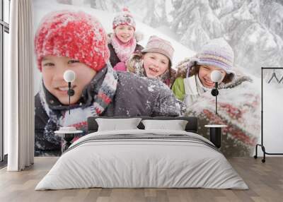 Children in the snow Wall mural