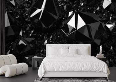 3D render, abstract black crystal faceted texture, panoramic polygonal wallpaper Wall mural