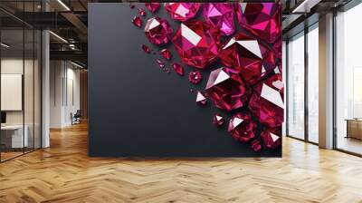 Colorful modern banner with pink and magenta crystal shapes, shiny 3D render and copy-space Wall mural