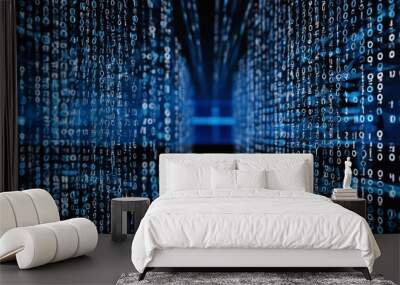 Data Encryption, Computer Monitor Illuminated with Blue Binary Code Pattern Wall mural