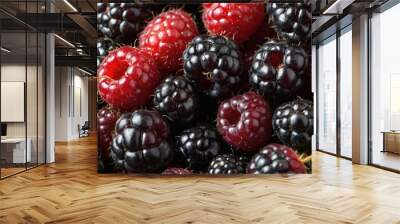 Extreme macro blackberries background. Fresh ripe summer organic berries harvest. Wall mural