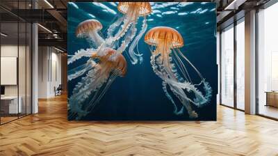 Graceful Jellyfish Movement in Aquatic Environment Wall mural