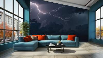 Intense lightning on dark horizon, banner design. Storm warning Wall mural