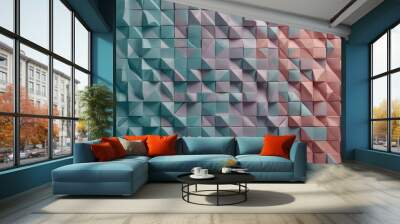 Pastel-colored vector background adorned with an array of geometric triangles. Wall mural