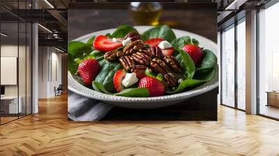 Refreshing strawberry spinach salad with candied pecans and balsamic vinaigrette. Wall mural