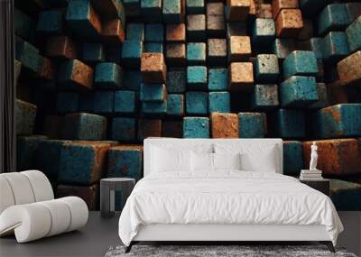 Rough, grunge-textured D cubes creating a textured visual effect Wall mural