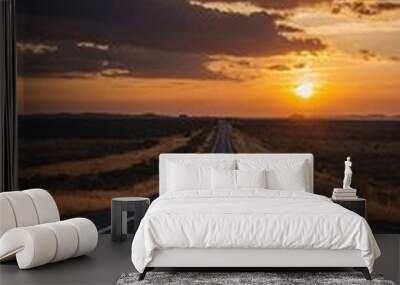 Sunset over a long road ahead Wall mural