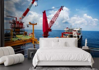 Crane,Offshore crane,Pedestal crane in oil and gas industry offshore for transfer material or worker. Wall mural