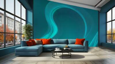 abstract background banner with teal green swirl waves and copy space Wall mural