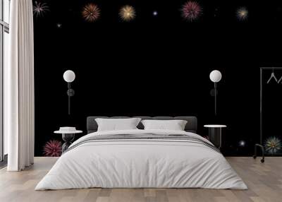 Empty blank black background banner copy space with decorated with colorful firework border Wall mural