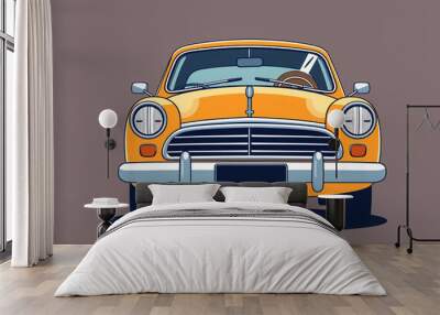 yellow retro car illustration isolated on brown background Wall mural