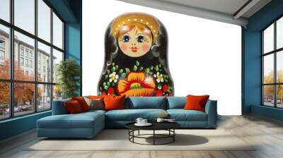 matryoshka and gold bitcoin on a white background Wall mural