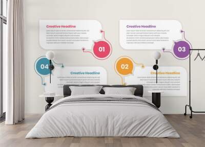 Four steps text presentation business infographic template design with number and abstract shape Wall mural