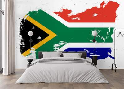 South africa flag with painted grunge brush stroke effect on white background Wall mural