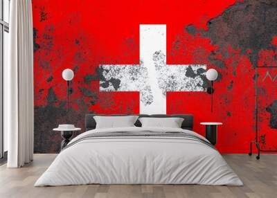 Switzerland flag on an old rustic concrete wall surface Wall mural