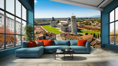 Aerial view at tower of Pisa in Italy on a sunny day Wall mural