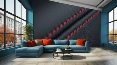 Detailed image of a car leather pleats stitch work. Wall mural