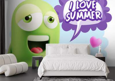  3d Rendering. Love Emoticon Face saying I Love Summer with Colo Wall mural