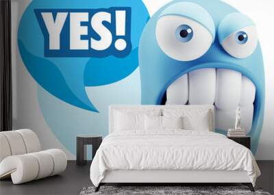 3d Illustration Angry Face Emoticon saying Yes with Colorful Spe Wall mural