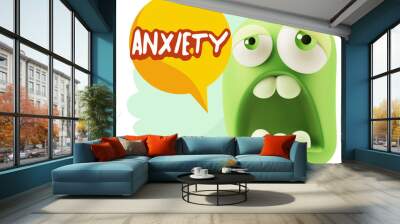 3d Rendering Sad Character Emoticon Expression saying Anxiety wi Wall mural