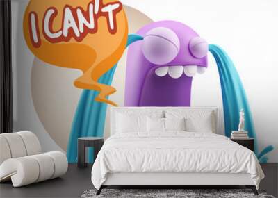 3d Rendering Sad Character Emoticon Expression saying I Can't wi Wall mural